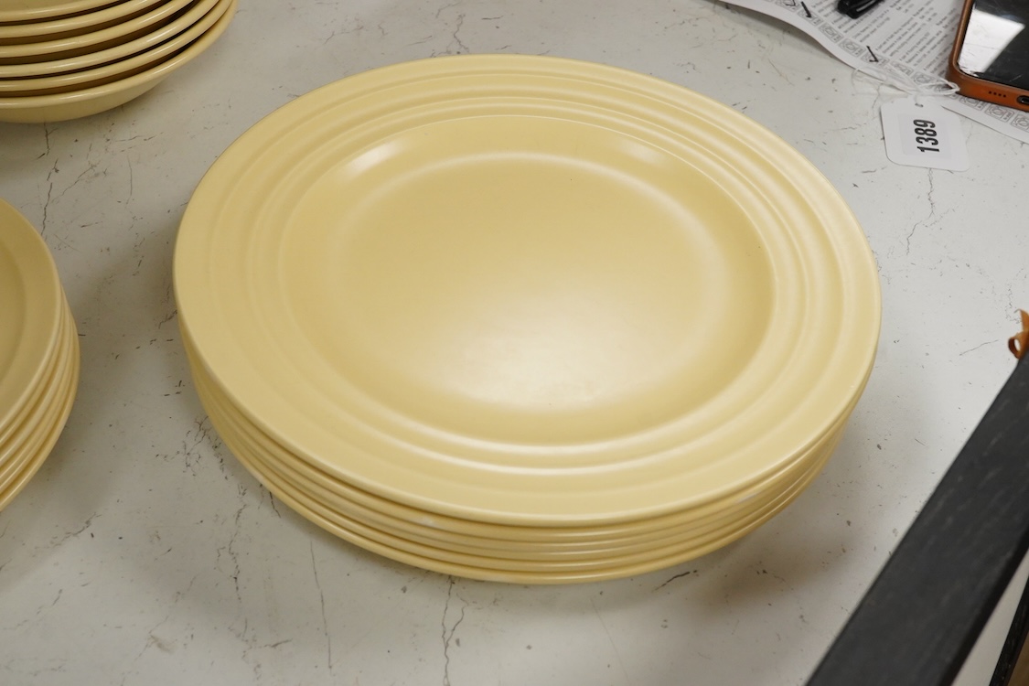 A part-set of Keith Murray Wedgwood dinnerware in matt straw, six-place setting including covered tureen (19)